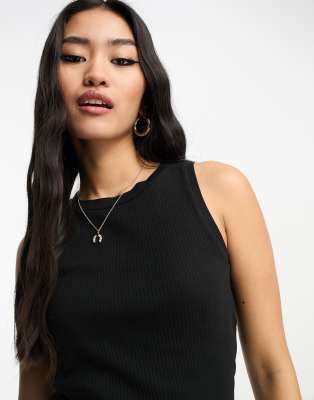 Aware racer neck tank top in black