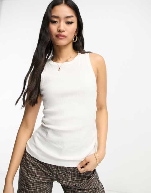 Plain Crew neck Tank top, White