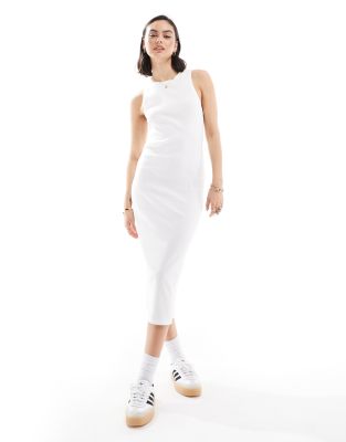 VERO MODA AWARE ribbed racer neck midi dress in white