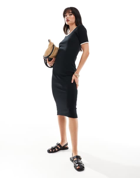 Vero Moda - Aware - Robe mi-longue à bordures contrastantes en jersey - Noir - view 1
