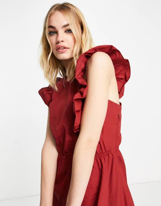 Vero Moda - Aware - Robe mi-longue croisée à l'avant à détail volanté - Rouge, 3 de 4