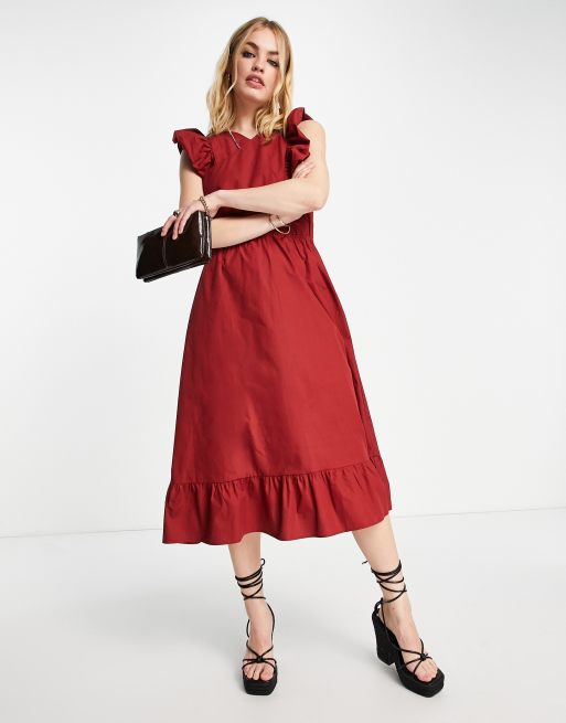 Vero Moda – Aware – Röd midiklänning med korsade band framtill och volangdetalj, 4 av 4