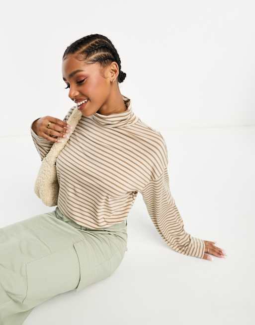 Vero Moda Aware roll neck top in stone and cream stripes