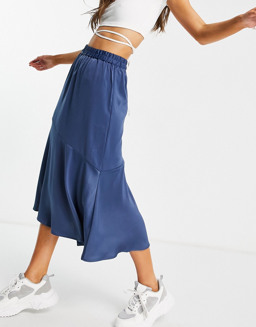 Vero Moda Aware satin asymmetric skirt in blue-Blues