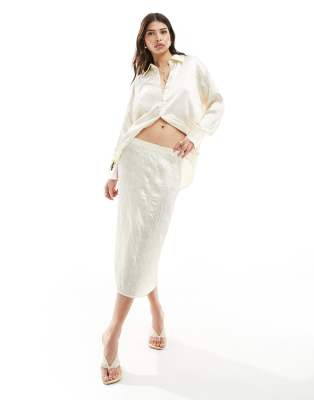 Vero Moda Aware Satin Plisse Midi Skirt In Cream - Part Of A Set-white