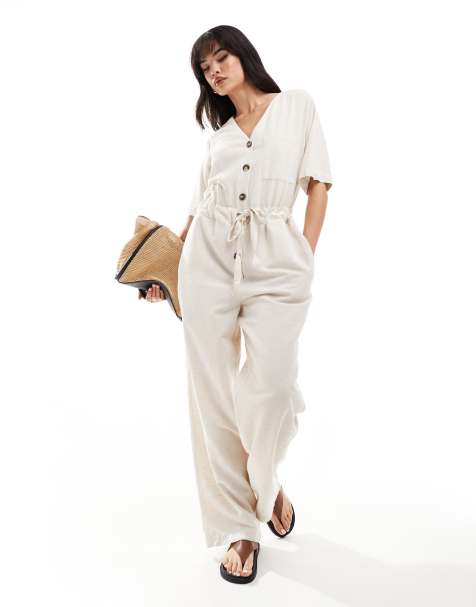 Vero Moda Aware short sleeved jumpsuit with tie waist in cream - view 1