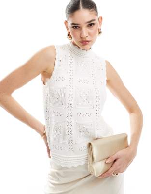 Vero Moda Aware Sleeveless Broderie Top In Snow White