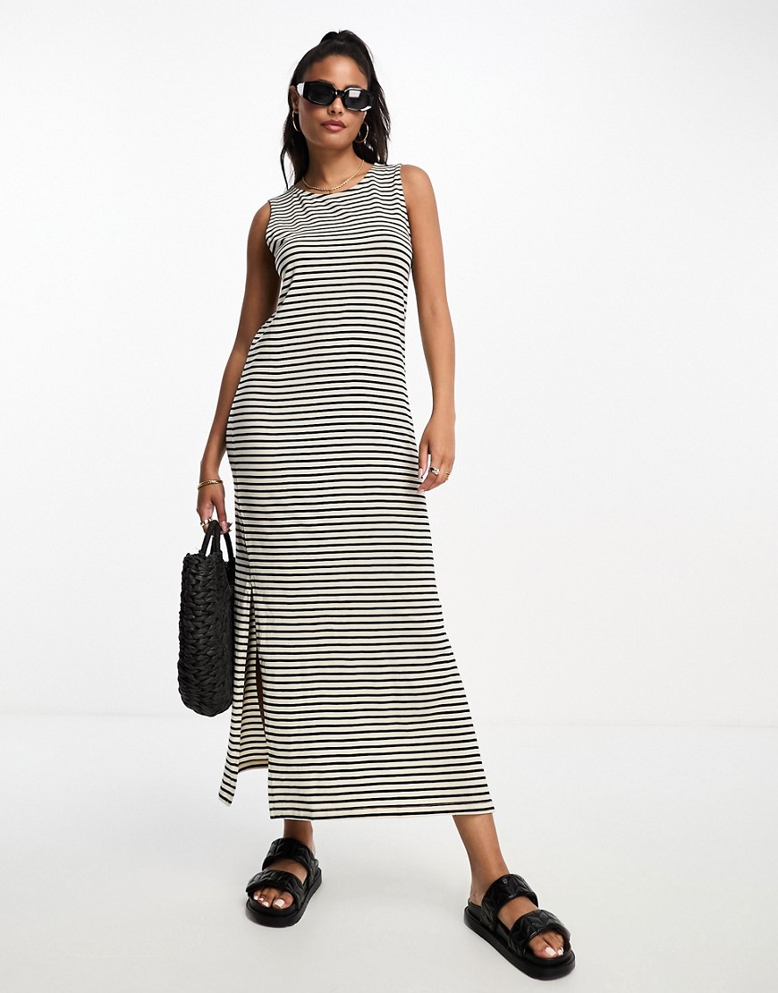 Vero Moda Aware sleeveless maxi dress in mono stripe-White