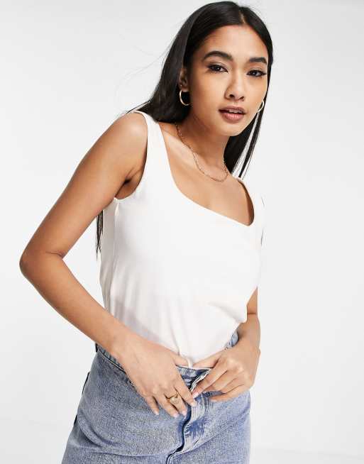 White Square Neck Tank Top