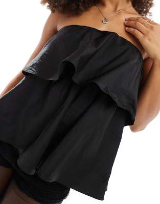 Aware Vero Moda  Statement Ruffle Bandeau Top In Black
