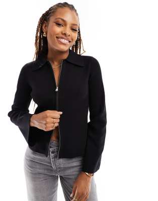 Vero Moda - Aware - Strickjacke in Schwarz mit durchgehendem Zwei-Wege-Reißverschluss