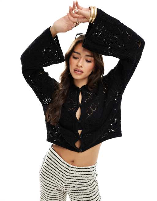 Vero Moda – Aware – Svart, virkad kofta med krage