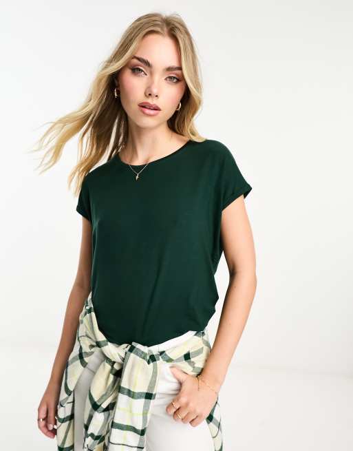 Vero Moda - Aware - T-shirt met lage, ronde hals in donkergroen