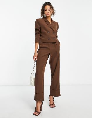 Topshop belted peg trouser in chocolate