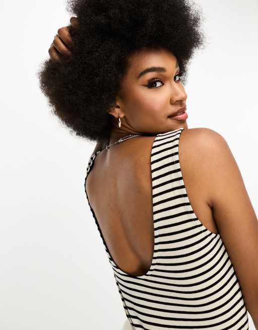 Striped Backless Bodysuit