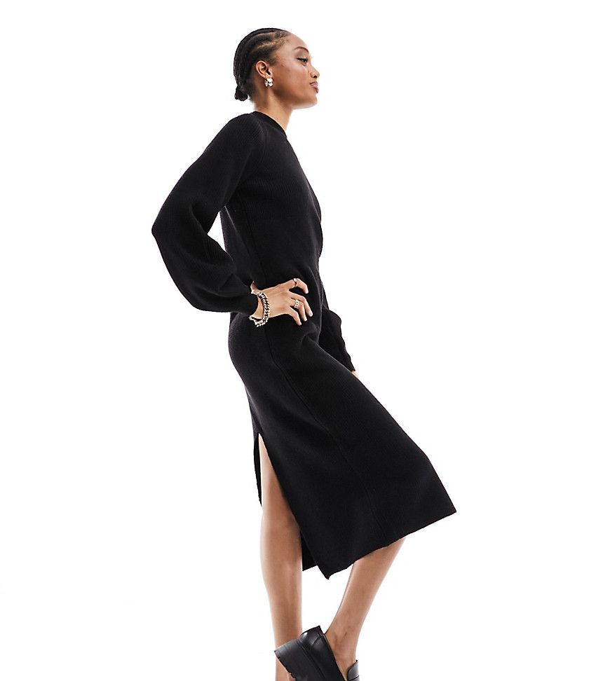 Vero Moda Tall Vero Moda Aware Tall Sleeve Detail Knit Sweater Midi Dress In Black