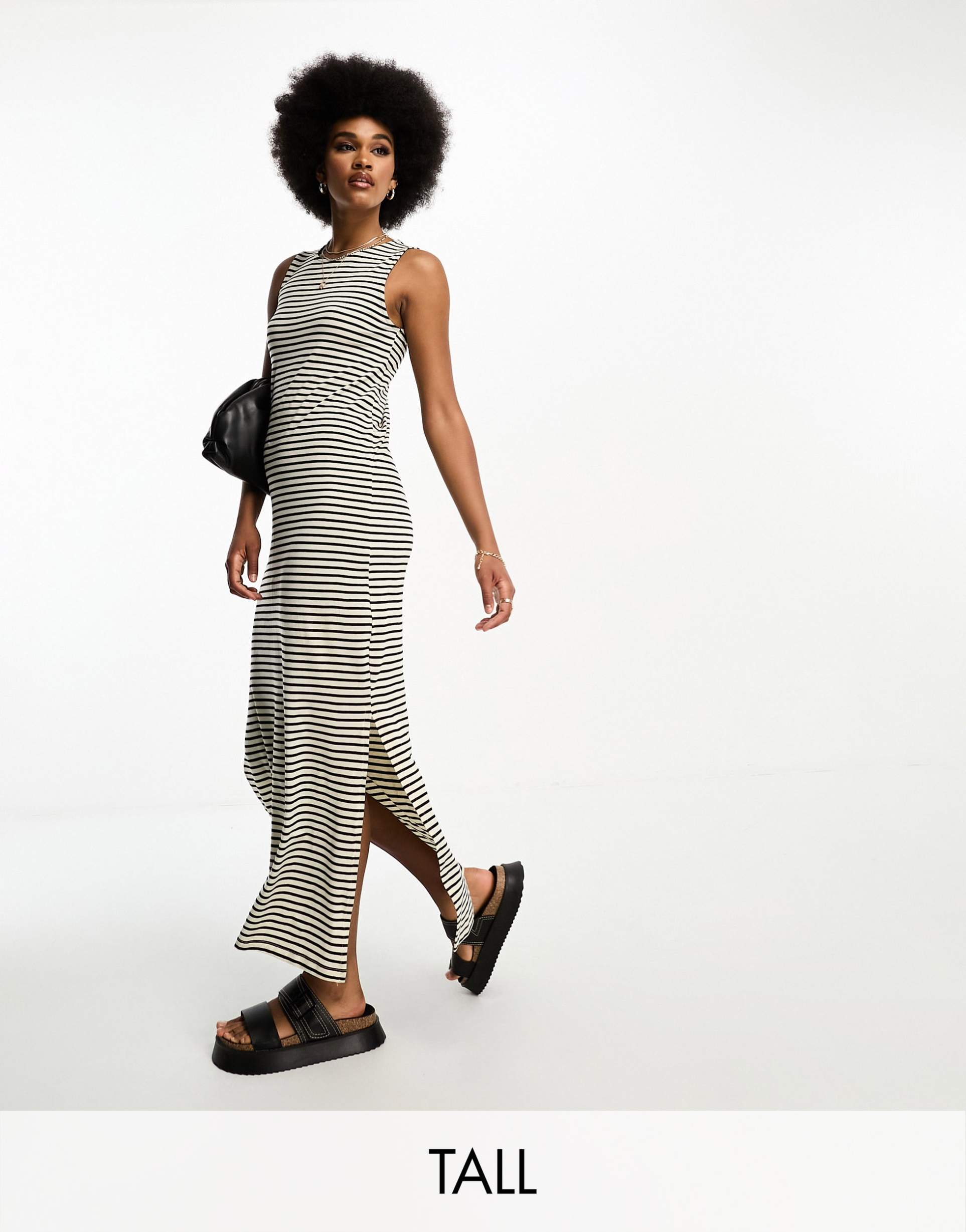 vero moda aware tall sleeveless maxi dress in mono stripe