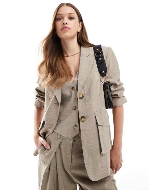 Vero Moda Aware textured blazer co-ord in taupe grey melange - view 1
