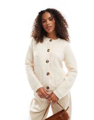 Vero Moda Aware textured boucles cardigan in cream-White