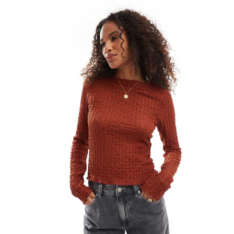 VERO MODA AWARE textured long sleeve top in rust brown | ASOS
