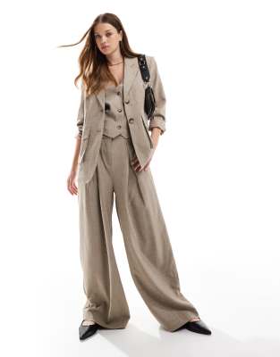 Shop Vero Moda Aware textured pleated wide leg trouser co ord in taupe Online – Trendy & Affordable Fashion