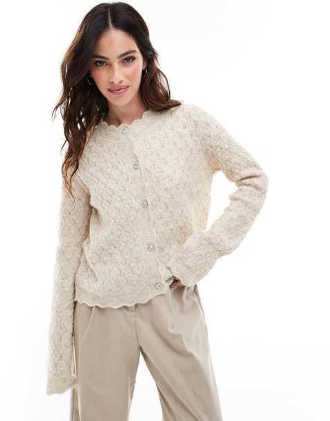 VERO MODA AWARE textured scalloped cardigan in cream - view 1