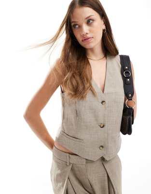 Aware textured vest in taupe gray melange - part of a set