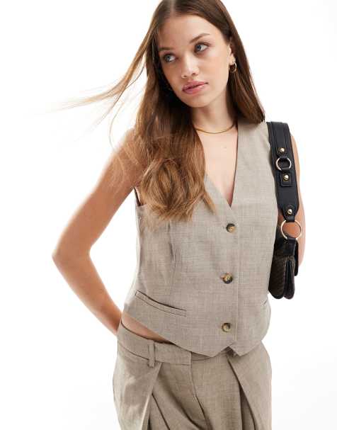 Vero Moda Aware textured waistcoat co-ord in taupe grey melange - view 1