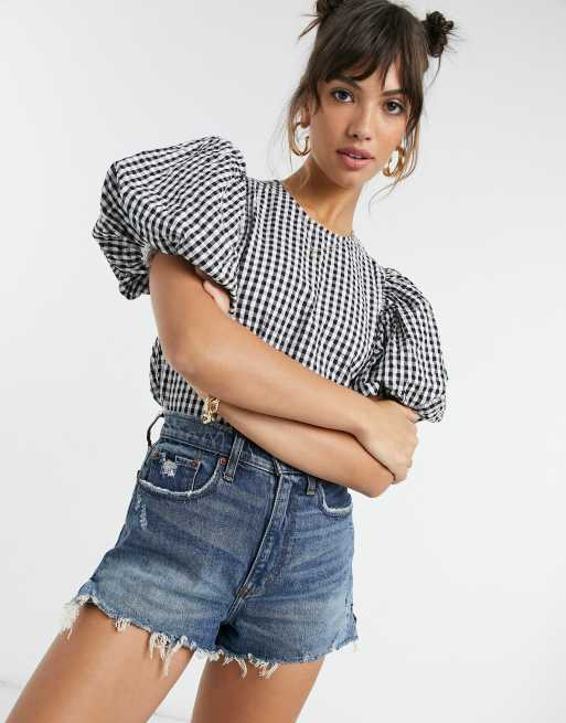 Vero Moda Aware top with puff sleeves in black gingham