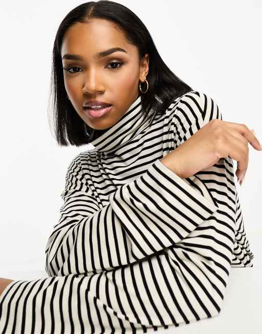 Black and white outlet striped turtleneck top