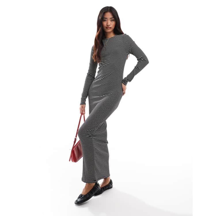 Vero Moda Maternity - Vestito midi a maniche lunghe in maglia nera a coste con cintura