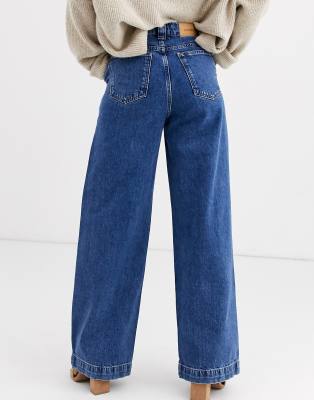 wide leg blue jeans