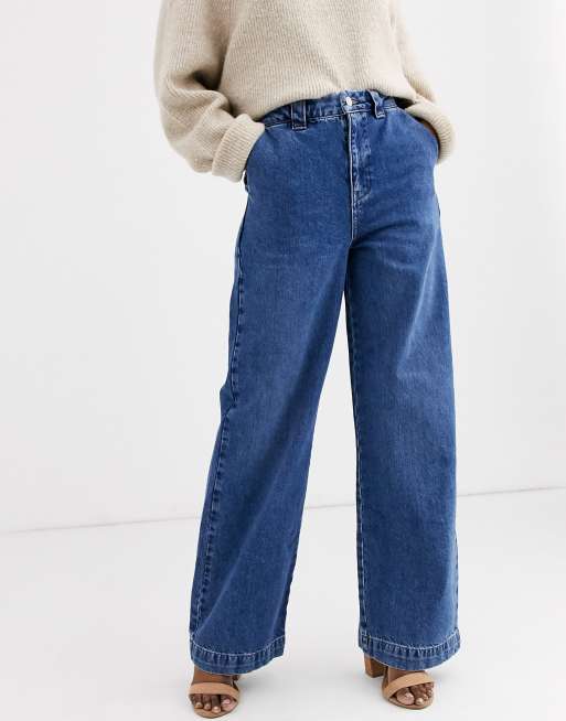 Hændelse Wetland deadlock Vero Moda Aware wide leg jeans in mid blue denim | ASOS