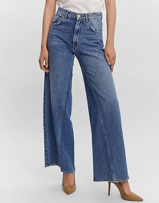 Vero Moda Aware wide leg jeans with seam detail in washed blue