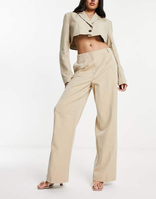 Vero Moda Aware wide leg tailored pants in stone 