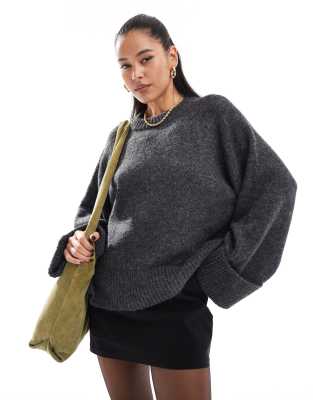 Aware wide sleeve sweater in dark gray melange