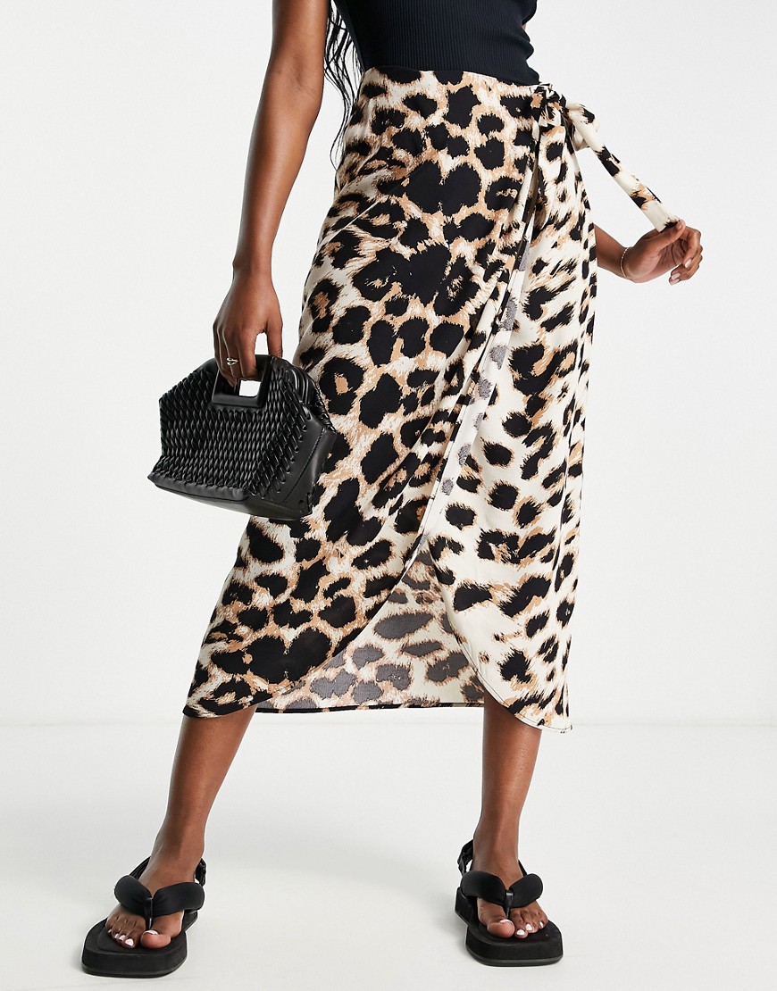 Vero Moda Aware wrap front midi skirt in leopard print-Multi