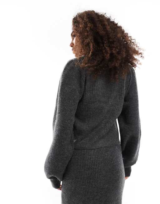 Vero Moda - Aware - Zacht grofgebreid vest in donker gemêleerd grijs, deel van co-ord set, 4 van 4