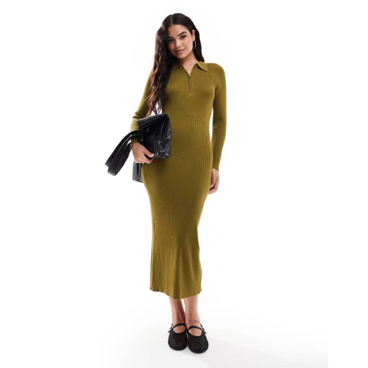 Burberry★素敵！Forest Green Stretch Long Sleeve Knit Dress Burberry Aran long-sleeve Knitted Dress | Green | FARFETCH