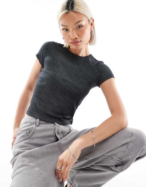 Vero Moda baby t-shirt in black with silver glitter - view 1