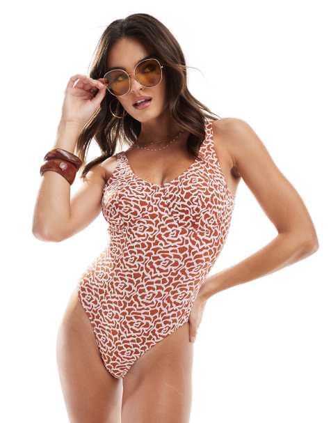 Vero Moda - Badedragt i orange print med tekstur - view 1
