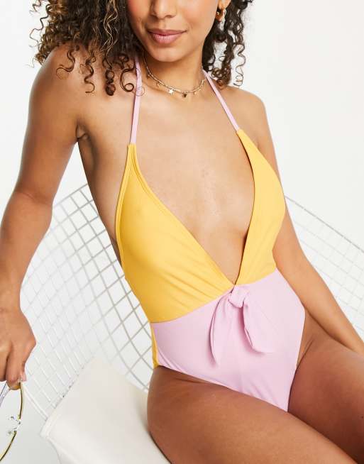 Vero Moda - Badpak met kleurvlakken in lila en geel