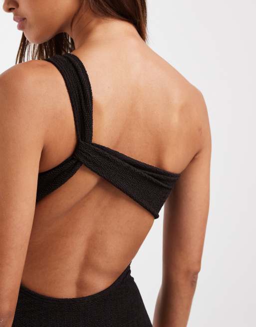 Vero Moda - Badpak van kreukelstof met blote schouder in chocoladebruin, 3 van 4