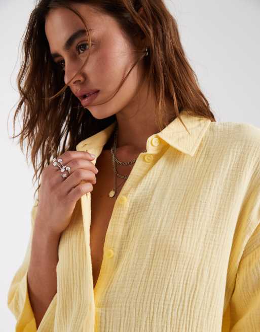 Vero Moda – Banangul skjortklänning i oversize och tunn väv med textur, 4 av 4