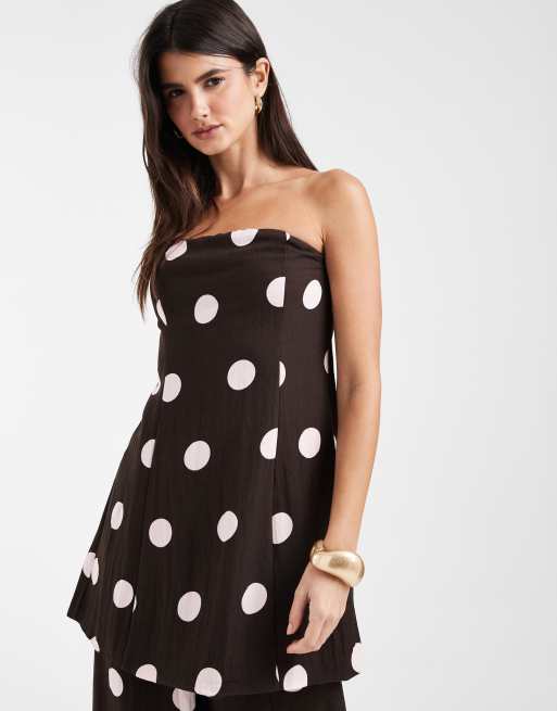 Vero Moda bandeau top co-ord met polkadot in chocoladebruin, 2 van 4