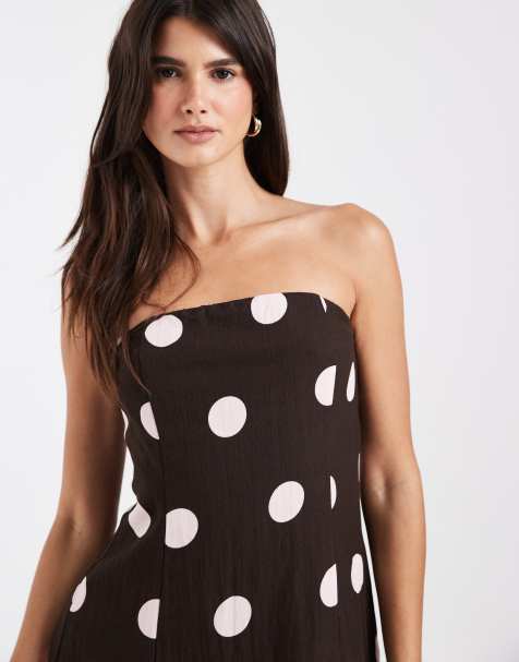 Vero Moda Bandeau-Top im Punktmuster als Set in Schokobraun - view 1