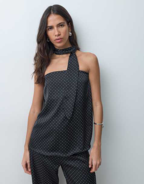 Vero Moda bandeau-top med tørklædedetalje, del af sæt, i sort med hvide prikker - view 1