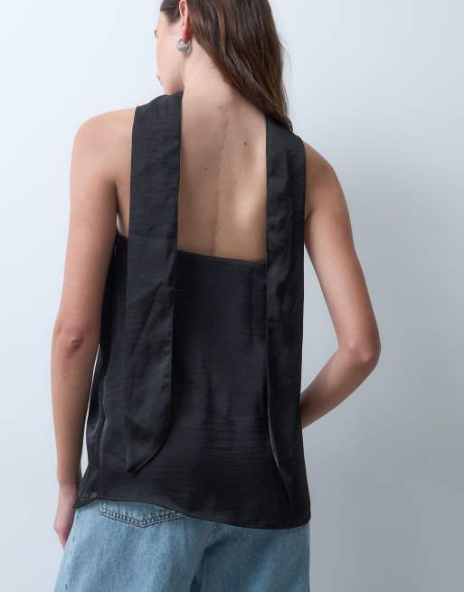 Vero Moda bandeautop met sjaaldetail in zwart, 4 van 4