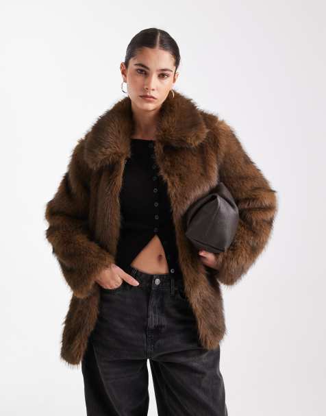 Vero Moda super soft fluffy faux fur jacket in brown