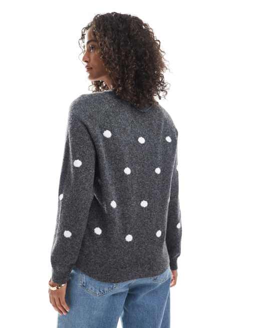 Vero Moda – Bardzo miękki sweter w szarym melanżowym kolorze w groszki, 4 z 4